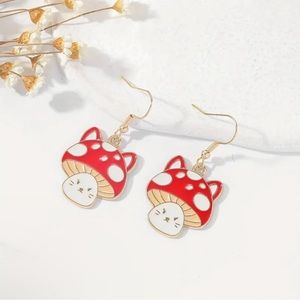 Kitty Mushroom Dangle Earrings